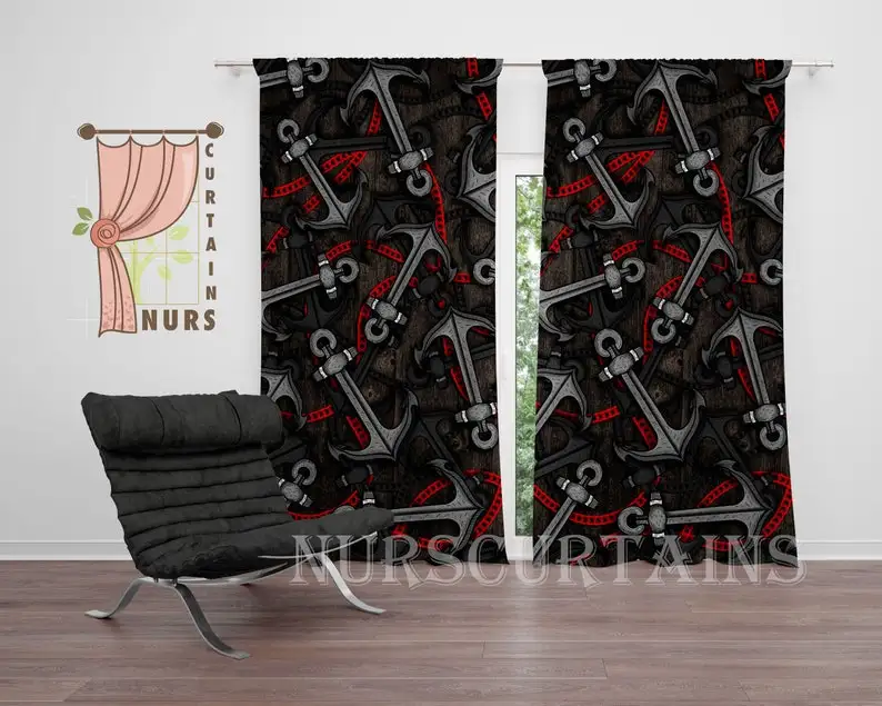 Anchor Blackout Curtain: Retro Yacht Decor, Kids Bedroom