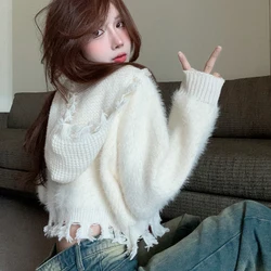 Gidyq Autumn Women Cardigan Sweater Fashion Designed Zipper Loose Cropped Coats Casual Female All Match Knitted Hoodie New