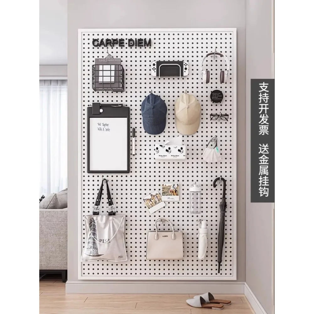 

Circular hole wall mounted perforated panel wall shelf with multifunctional tool and accessory storage display cabinet