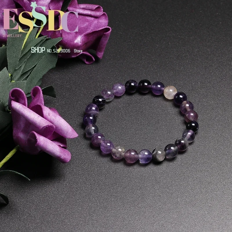 Natural Gemstone Purple Fluorite Beaded 6mm 8mm 10mm Round Ball Strand Bracelet Woman Handmade Jewelry Unique Gift 4