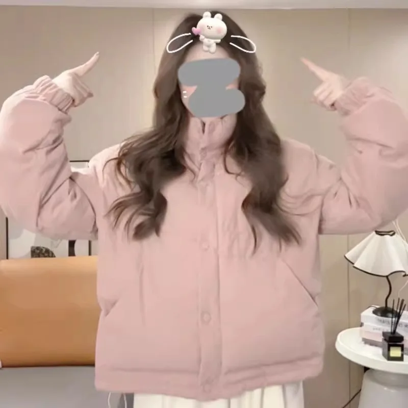 

Yellow standing collar cotton jacket for women in winter 2025, new short style, popular and explosive