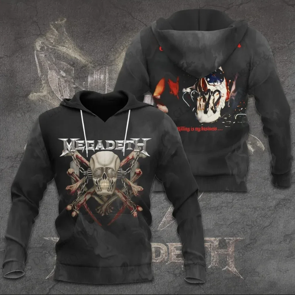 Unisex-Hoodie in hoher Qualität mit 3D-Design – im Retro-Stil der Rockband Megadeth – ein trendiges Sweatshirt für Herbst/Winter, ideal für Teenager. – Detail 10