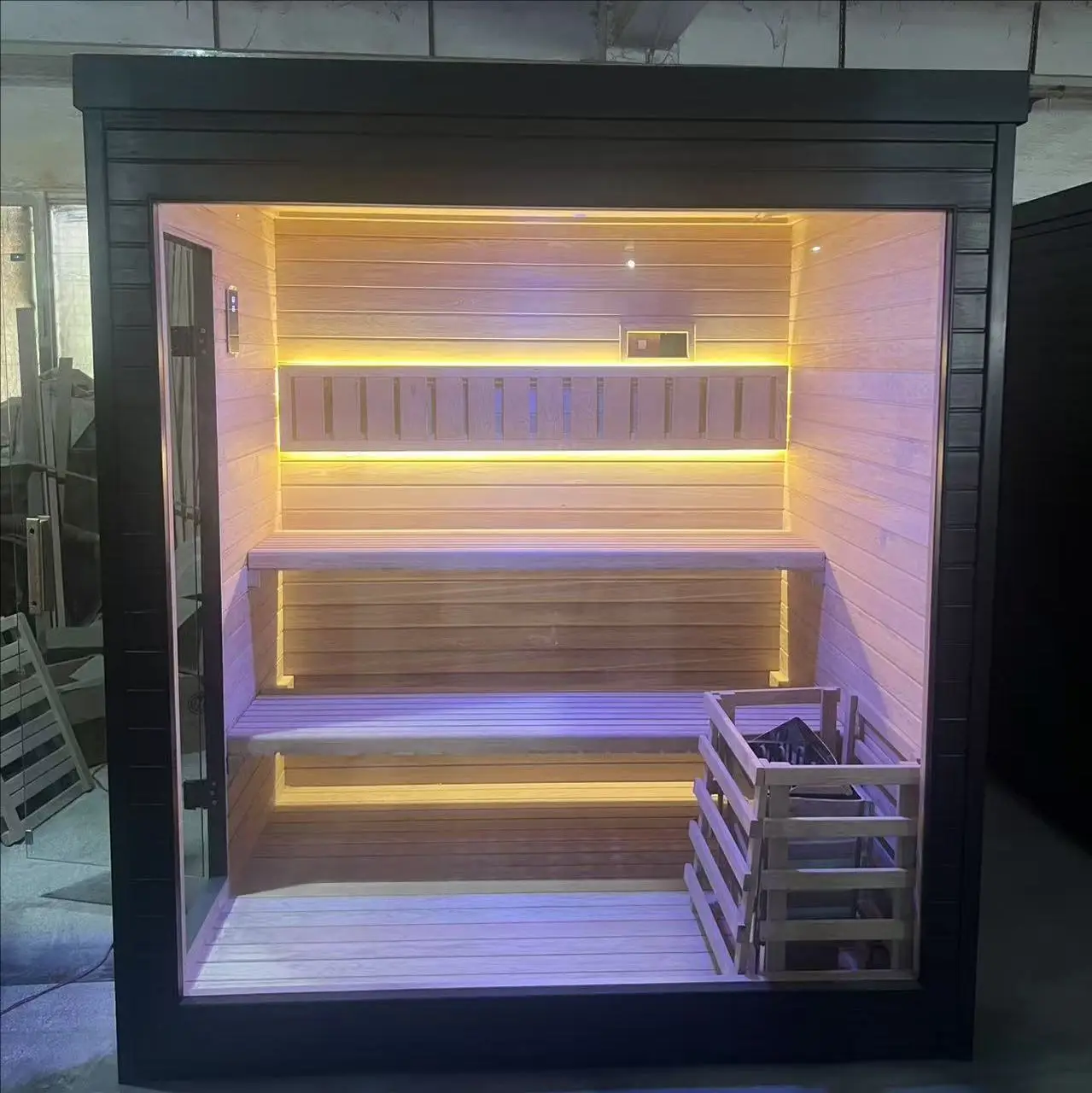 Modern Design Indoor Steam Sauna Room for 3 People Traditional Wet Sauna Made of Solid Hemlock Wood for Villas