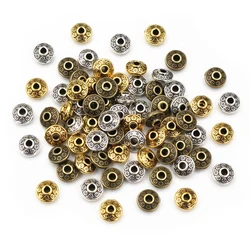 100pcs 6x6x3.5mm Bronze Antique Gold Silver Plated Spacer Beads Ball Crimp End Beads Stopper For Diy Jewelry Making Findings