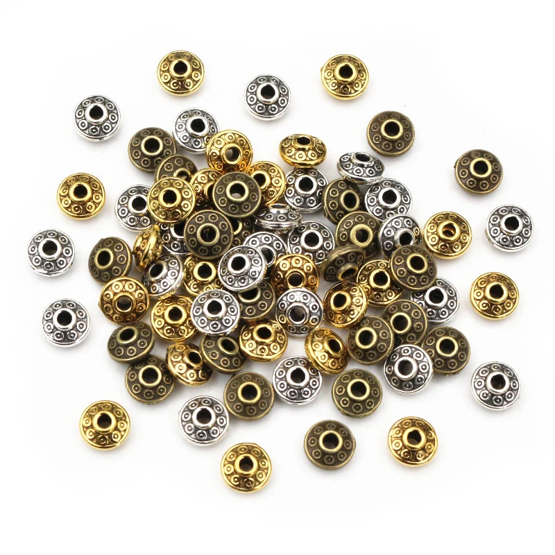 100pcs 6x6x3.5mm Bronze Antique Gold Silver Plated Spacer Beads Ball Crimp End Beads Stopper For Diy Jewelry Making Findings