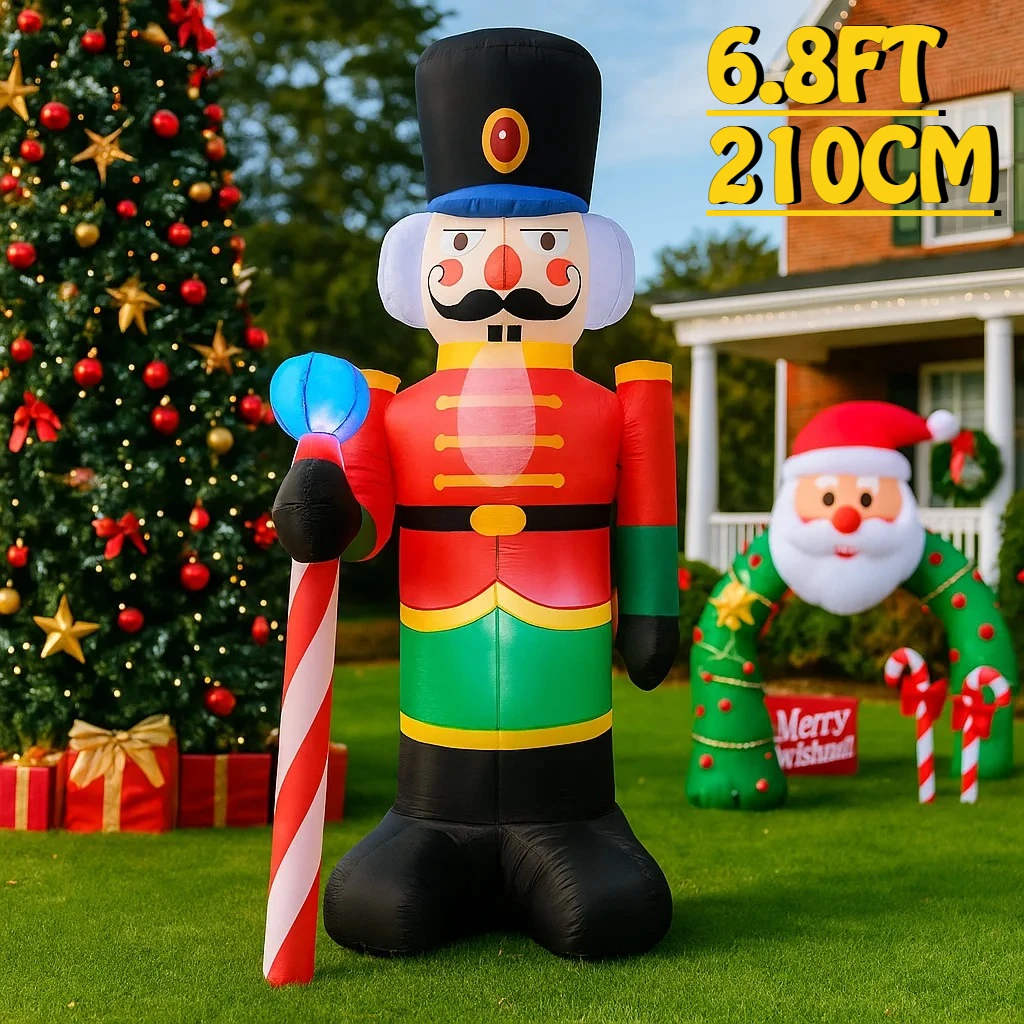 6.8FT Nutcracker Santa Claus Inflatable Christmas Decoration Xmas Ornament Lights Home Yard Holiday Outdoor Holiday Decor Toy