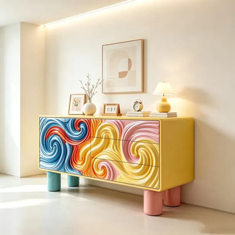 Macaron Color 3D Relief Side Cabinet Contrasting Color Baking Paint Household Art Porch Storage Cabinet