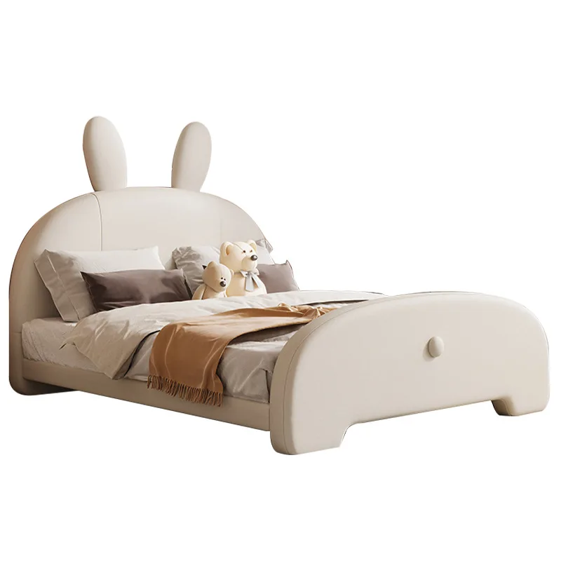Guardrail Internet celebrity bunny soft bag leather bed, anti-collision cream wind solid wood girl princess bed