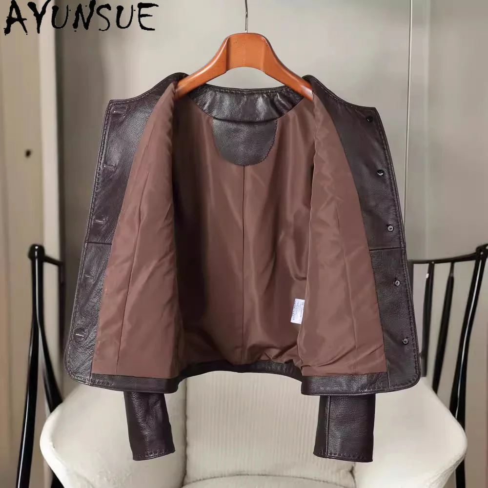 AYUNSUE 진짜 가죽 자켓 여성 정품 염소 가죽 여성 코트 Motocycle Jackets 2025 Slim Fit 가을 옷 Косуха Женская