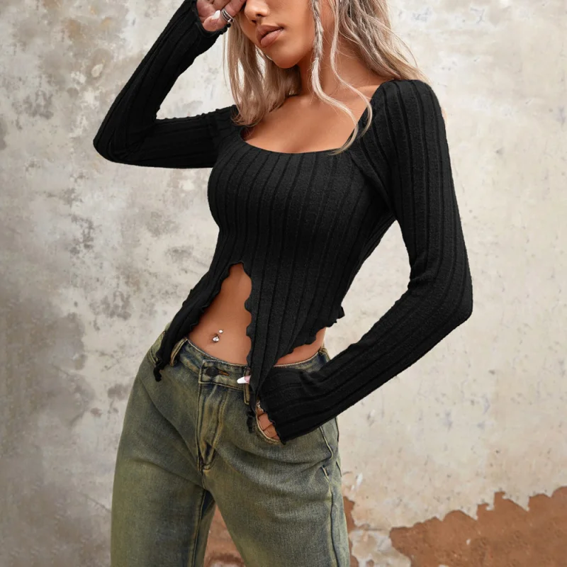 

Unique Design Sense Niche Shirt Autumn Winter New Crop Top Short Top