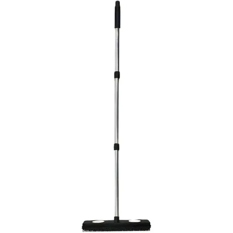 1Pcs Long Handle Rubber Broom Carpet Rake With Squeegee Pet Hair Remover for Fluff Hardwood Floor Carpet Home Cleaning