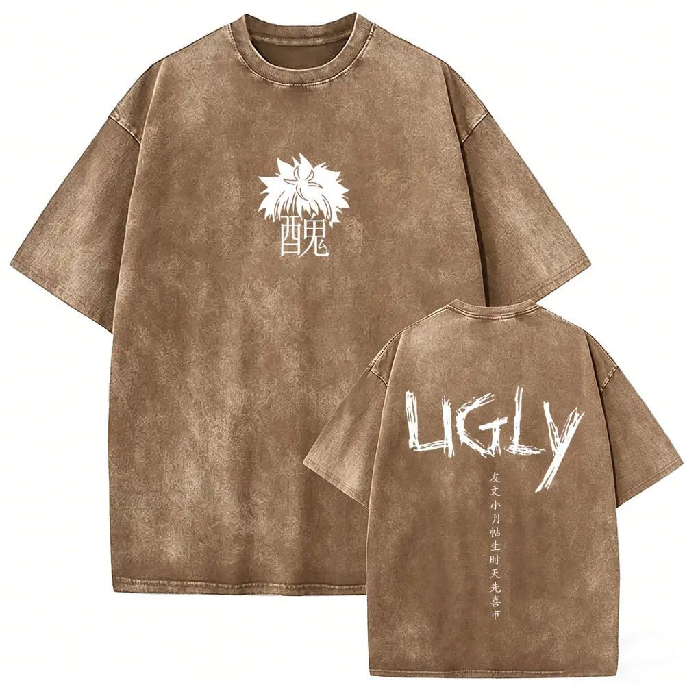 Gewaschenes Vintage Uglyfacekid Hanzi Merch T-Shirt für Männer und Frauen, lässige, lustige Manga-T-Shirts, Unisex, übergroße Baumwoll-T-Shirts, Streetwear – Detail 3