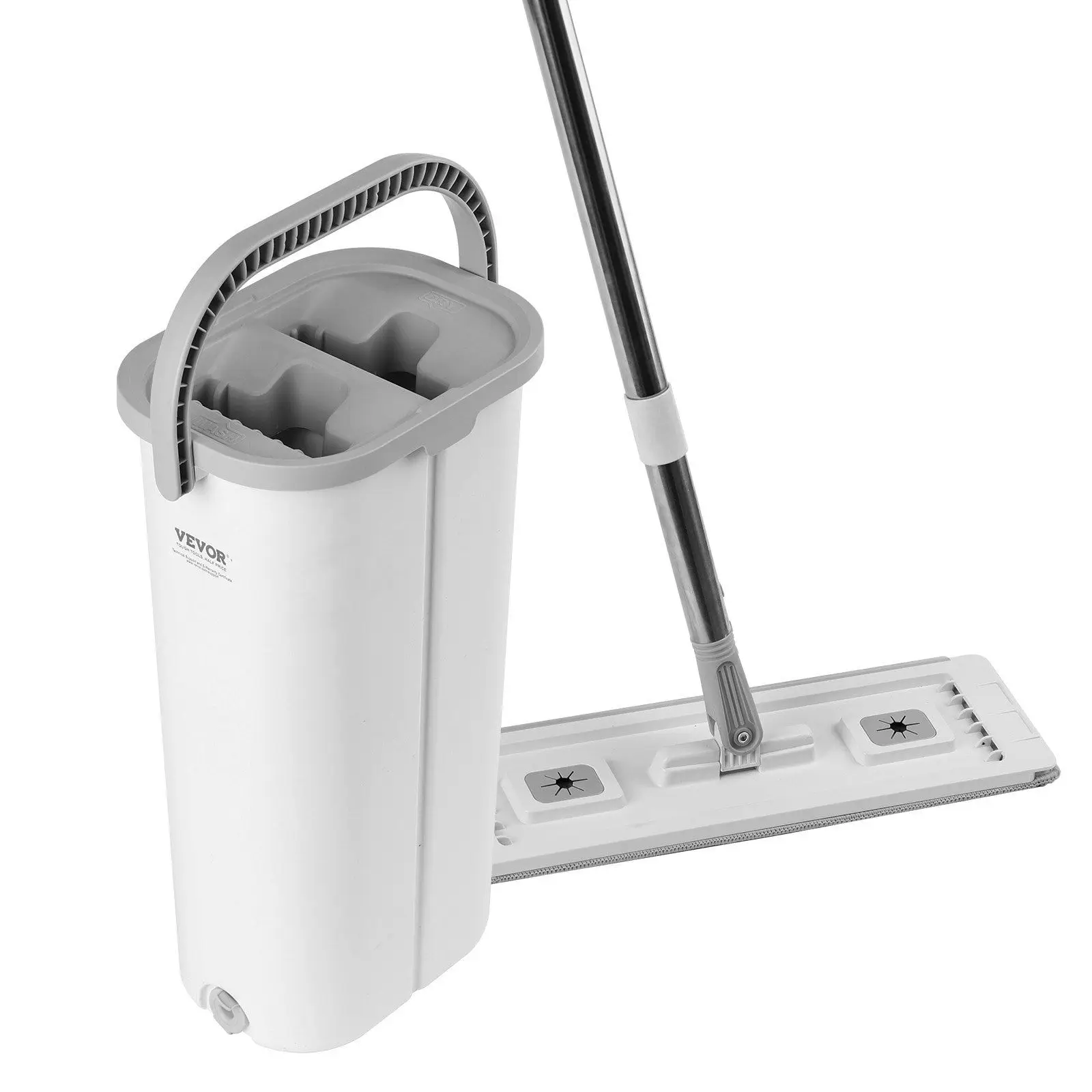 

Mop and Bucket Set with Wringer, 3 Washable Microfiber Pads, Stainless Steel Handle, Wet & Dry Use for Floors