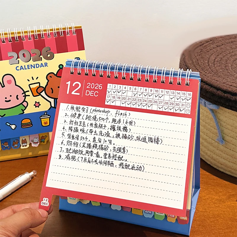 

2026 Small Desk Calendar Pocket Punch Plan Book Cartoon Desk Calendar Cartoon Pattern Surface Decoration Ornaments