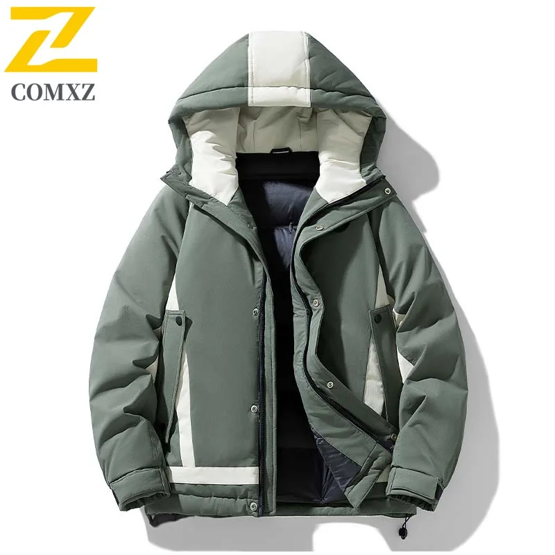 COMXZ Windproof Winter Jacket Color Blocking Cold Proof Ski Padded Jacket Streetwear Minimalist Quilted Jacket Men's Clothing