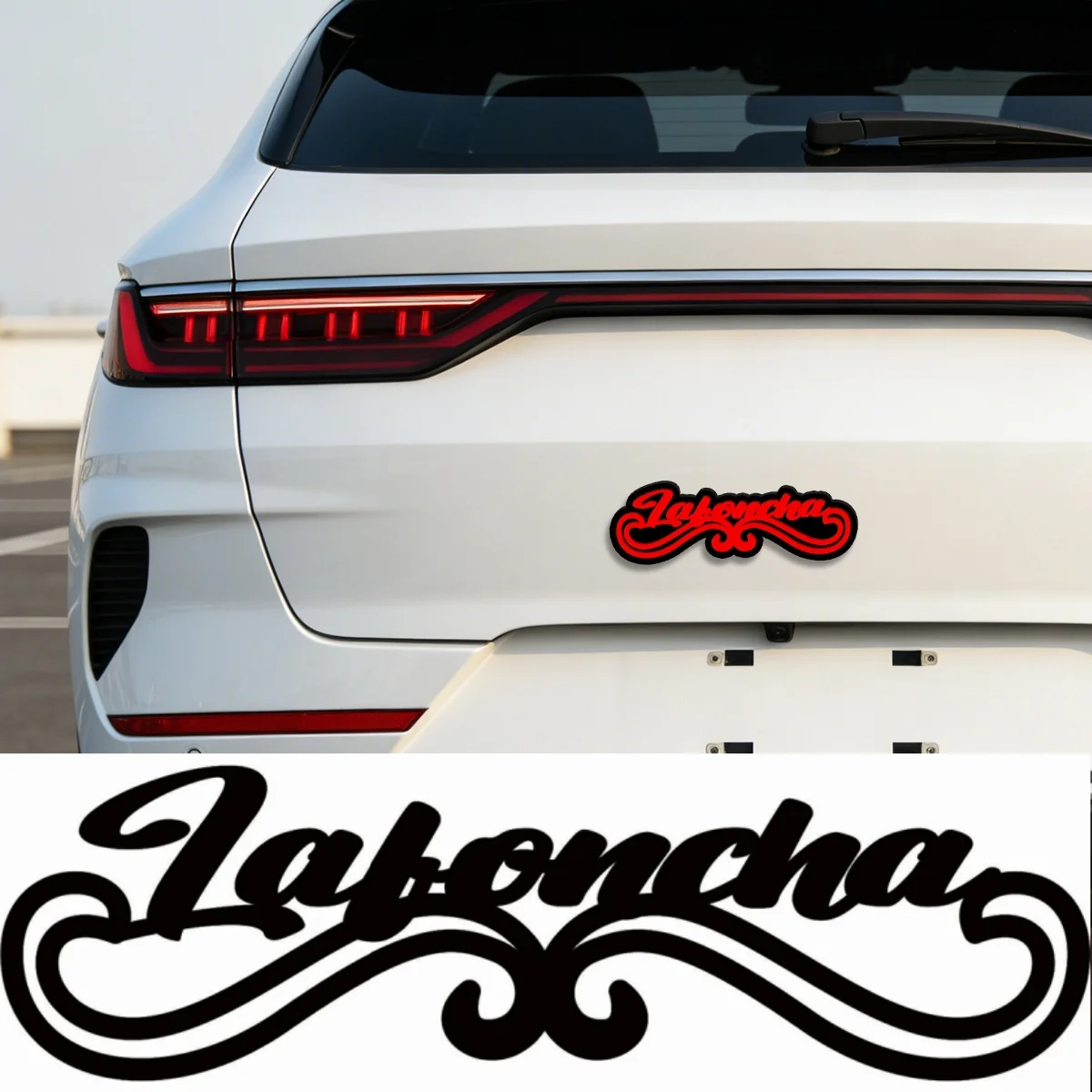 Trendy Lafoncha Cursive Font Acrylic Car Sticker, Red Color, 3D Effect, for Car Fender, Trunk, DIY & Personalized Gifts