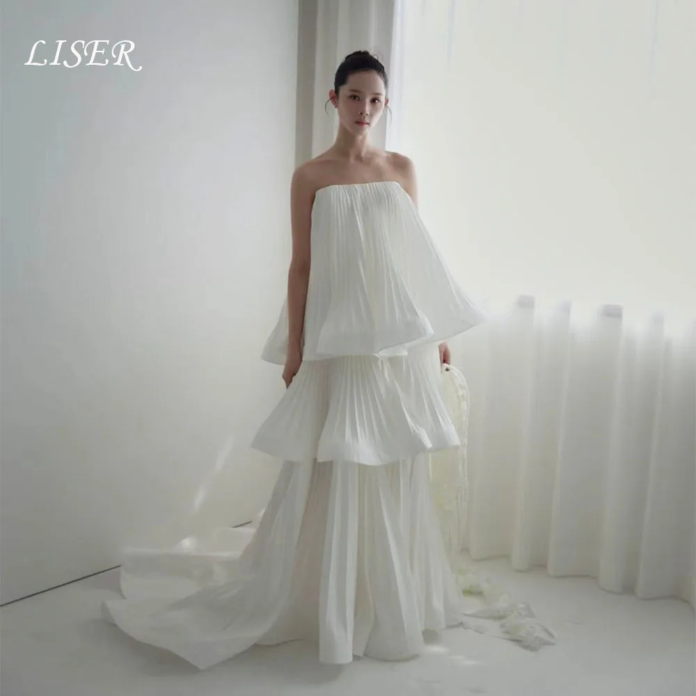 Liser Elegantes Hochzeitskleid Trägerloses Plissiertes Elfenbein-Satin A-Linie Korea Fotoshooting Brautkleid Maßgeschneiderte Abendkleider 2026