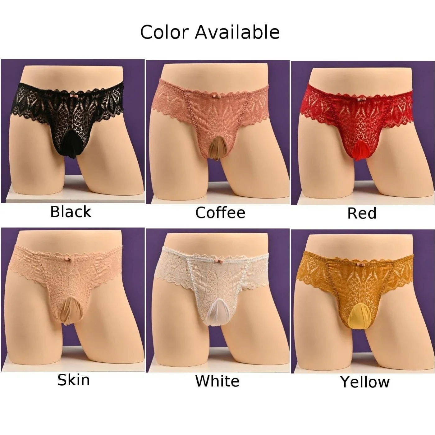 Mens Sexy Underwear Briefs Low Waist Sissy U Convex Pouch Panties Lace Mesh Hollow Out Lingerie Slips And Thongs Men Underpants