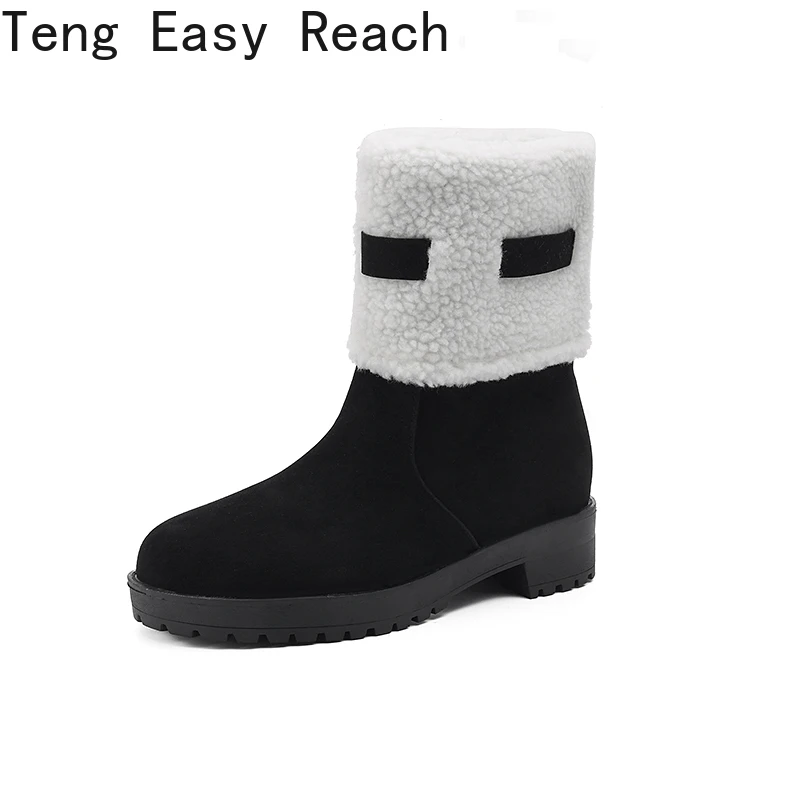 

Противоскользящие флисовые теплые зимние ботинки с флисом в корейском стиле толщиной 4 см, зимние короткие ботинки с круглым носком, размер 34-43