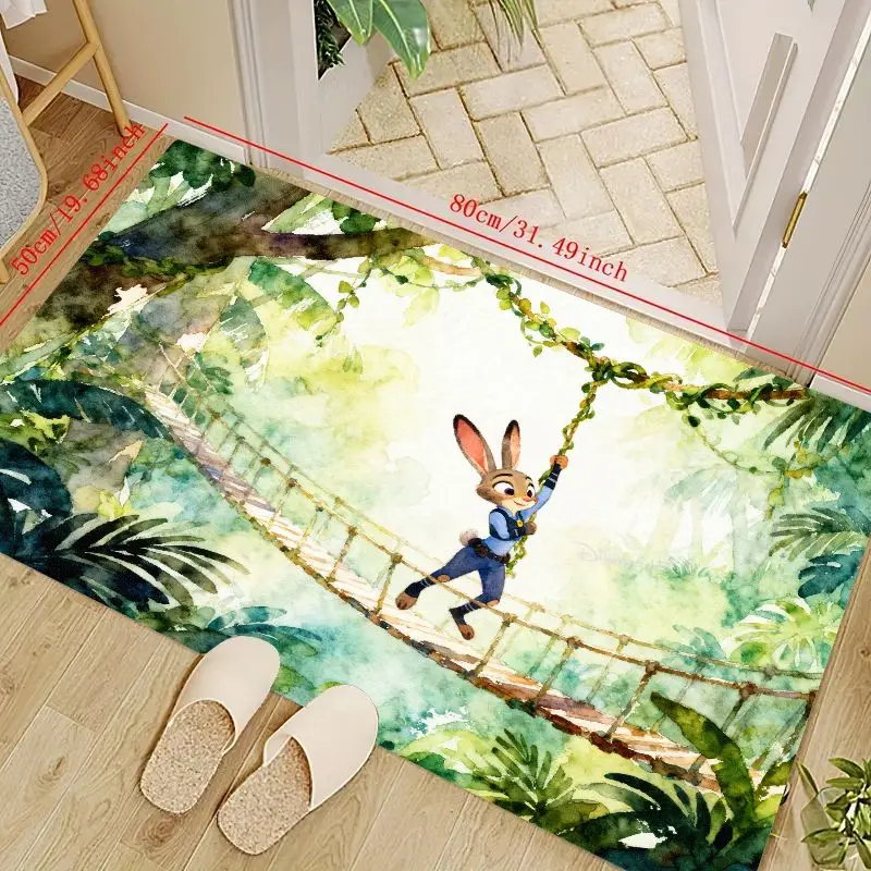 

1 шт. коврик для пола Zootopia Judy Hopps Rabbit, милый персонаж мультфильма, акварель, приключения в джунглях, с принтом, нескользящий, впитывающий, моющийся
