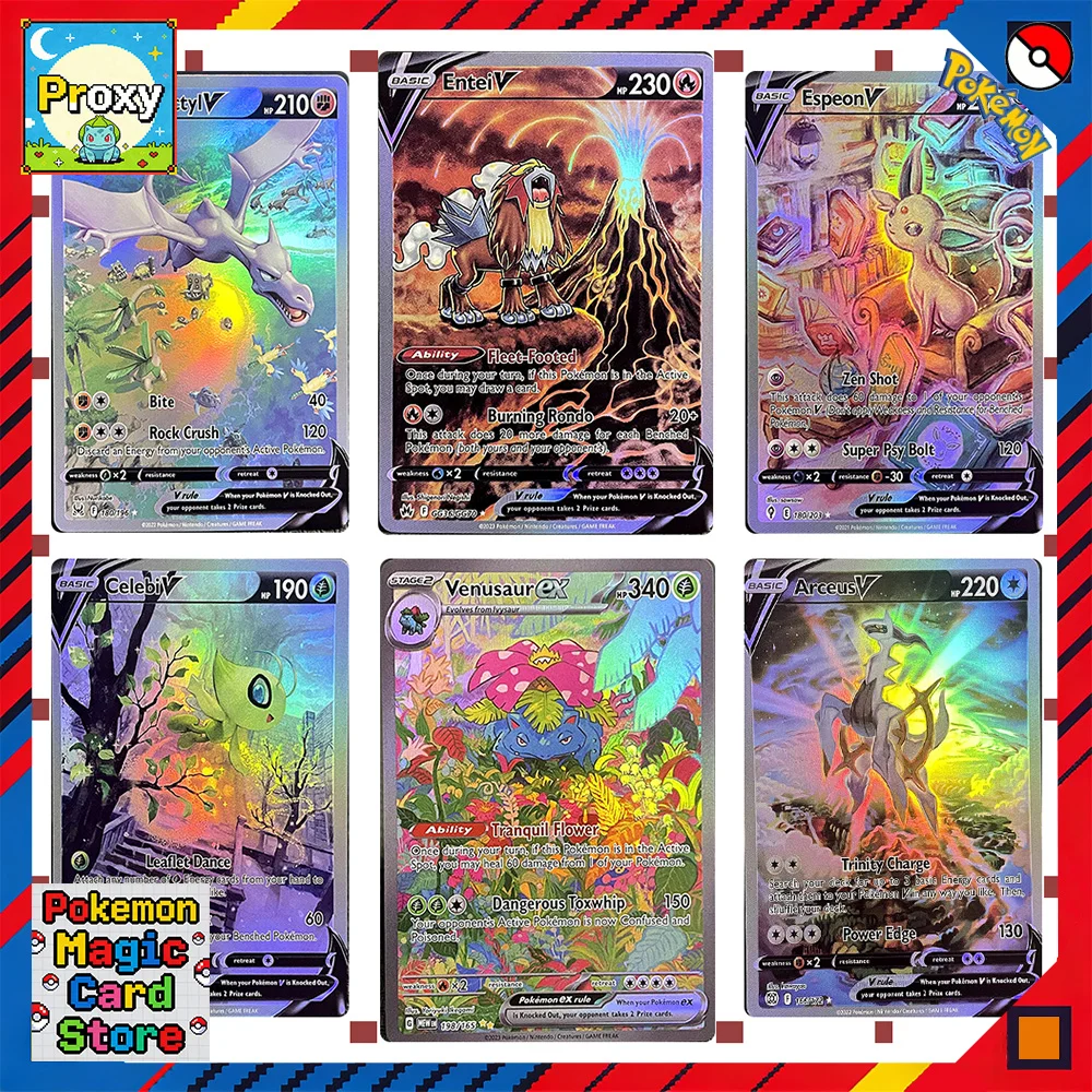 carte pokemon proxy Serie V Blissey/Celebi/Garchomp/Entei/Giratin/Jolteon Rainbow Carte pokémon PKM Gioco commerciale da collezione