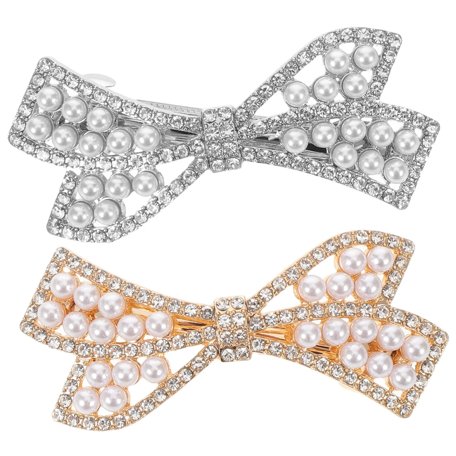 

2Pcs Sparkly Rhinestone Hair Barrettes with Simulated Pearl Women's Elegant Hair Clips for Wedding Daily Styling