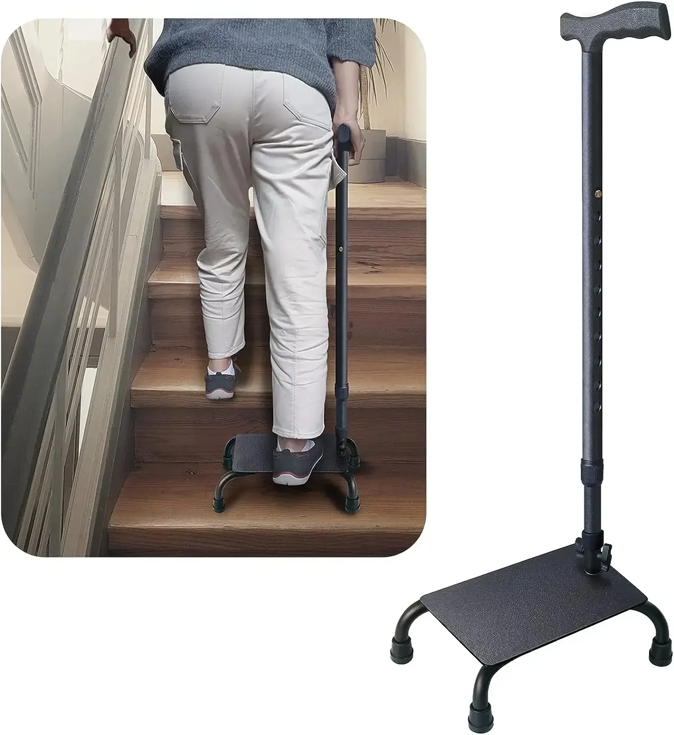 Adjustable Half Step Stair Climbing Assist Cane Right Left Handed Seniors Stair Lift Aid Walk Steady Stairs Comfortable Walking