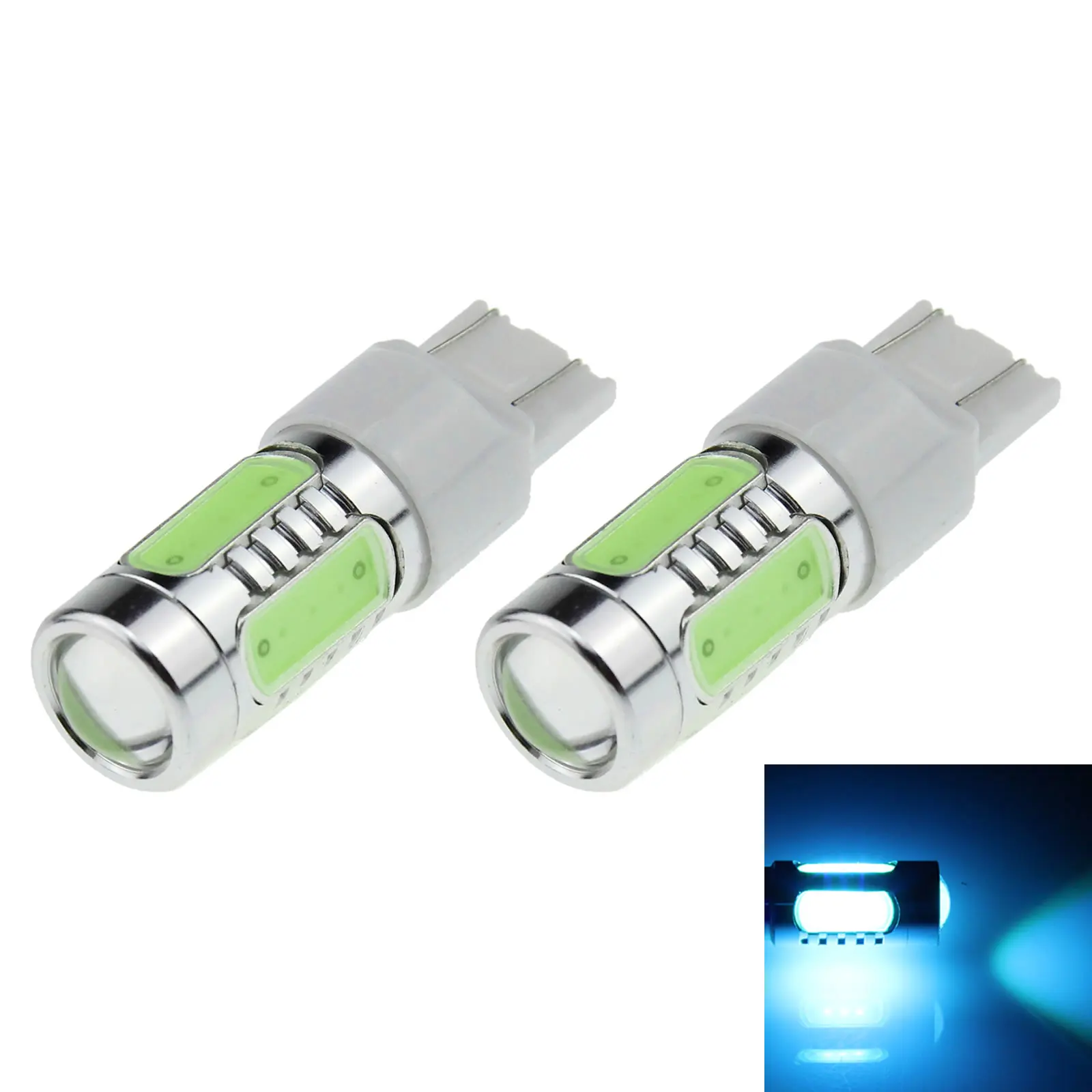 2x Ice Blue Car 7443 Brake Light Stop Blub 5 Emitters COB SMD LED W3X16D ECE G011-BB