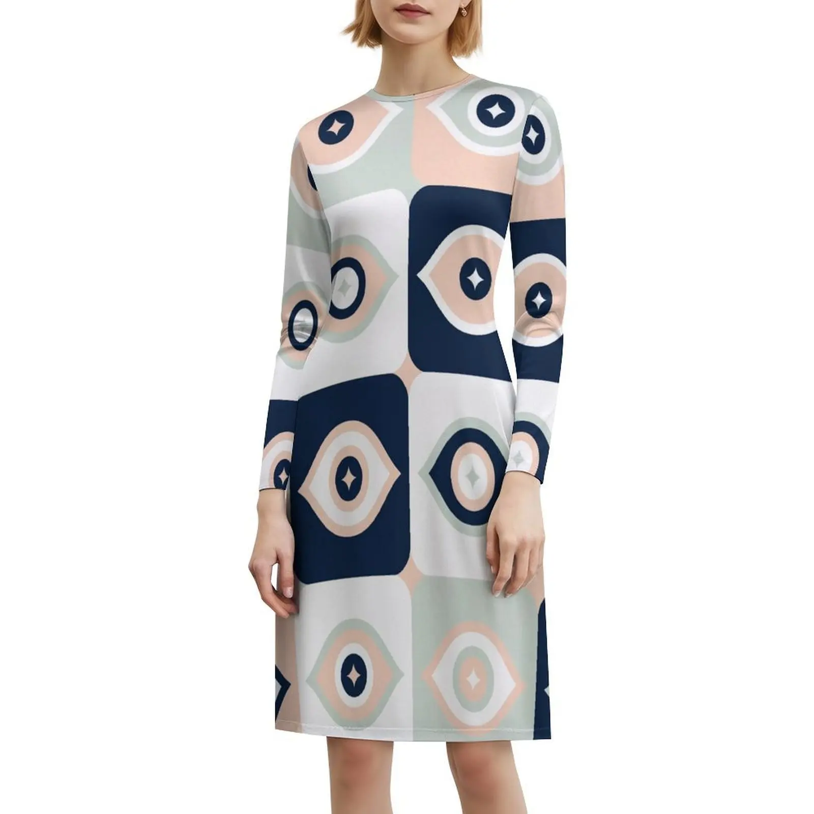 عيون ريترو متقلب – فستان قصير بنمط أحمر الخدود والنعناع والأحمر الداكن على طراز Preppy للنساء على شكل حرف A فستان يوم كاجوال فضفاض من القماش القطني #6