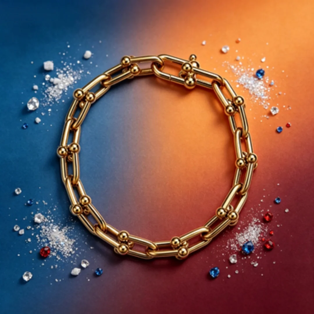 

Riveted Diamond-Inlaid Gold Bracelet - European & American Lightweight Luxury Punk Style Accessories