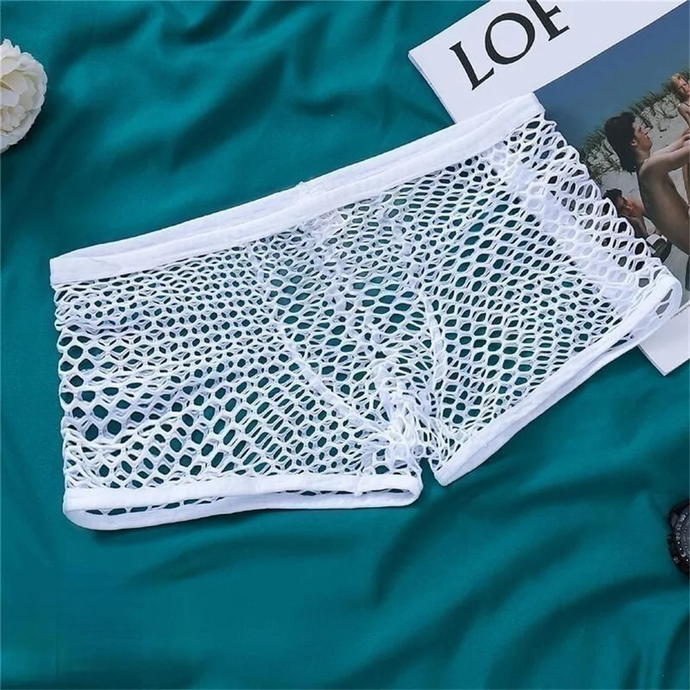 Quick Drying Big Fishnet Underwear Men See Through Boxers Male U Convex Transparent Panties Shorts Plus Size