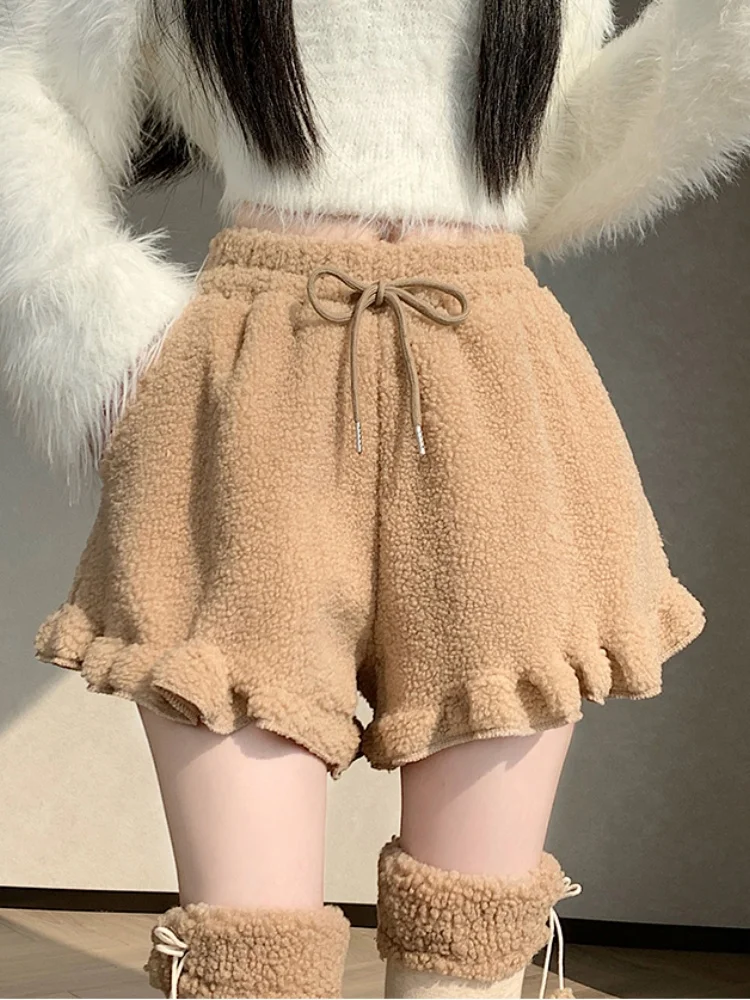 SMTHMA 2025 شتاء جديد مشعر أسفل موجة حافة السراويل غير رسمية للنساء نحيل الأحذية Lambhair واسعة الساق السراويل #2