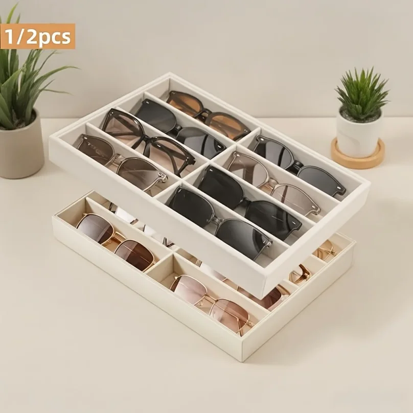 Versatile Gray Velvet Organizer Tray for Glasses, Jewelry & Watches - 8-Compartment, Stackable Display Storage Box, Jewelry Tray