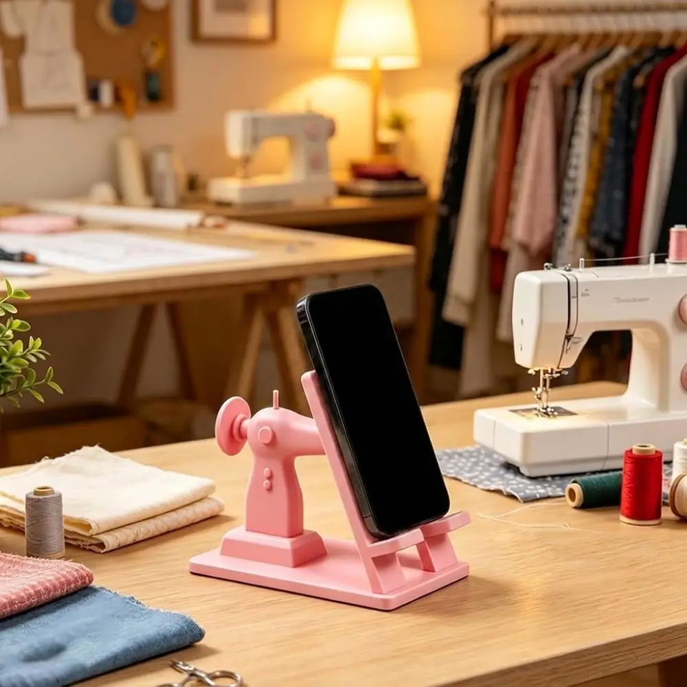 3D Printed Sewing Machine Phone Stand Vintage Hands-free Viewing Desk Decor Phone Holder Anti-slip Plastic