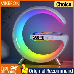 Wireless Charger Stand Alarm Clock Bluetooth Speaker LED Lamp RGB Night Light for iPhone 15 14 13 Samsung Fast Charging Station