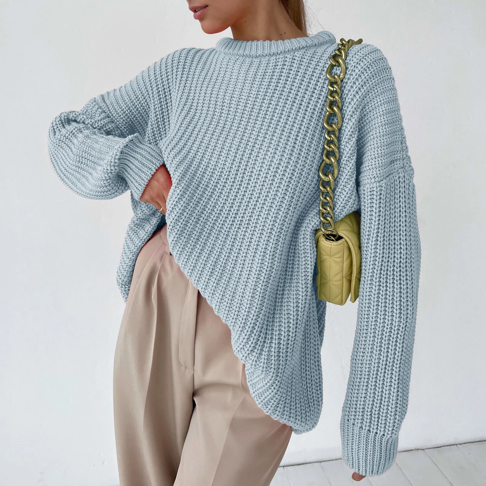 Chunky Knit Sweater Women Autumn Winter Oversize Pullover Long Sleeve Fashion Casual Top Loose Fit Cozy Crewneck Streetwear T1