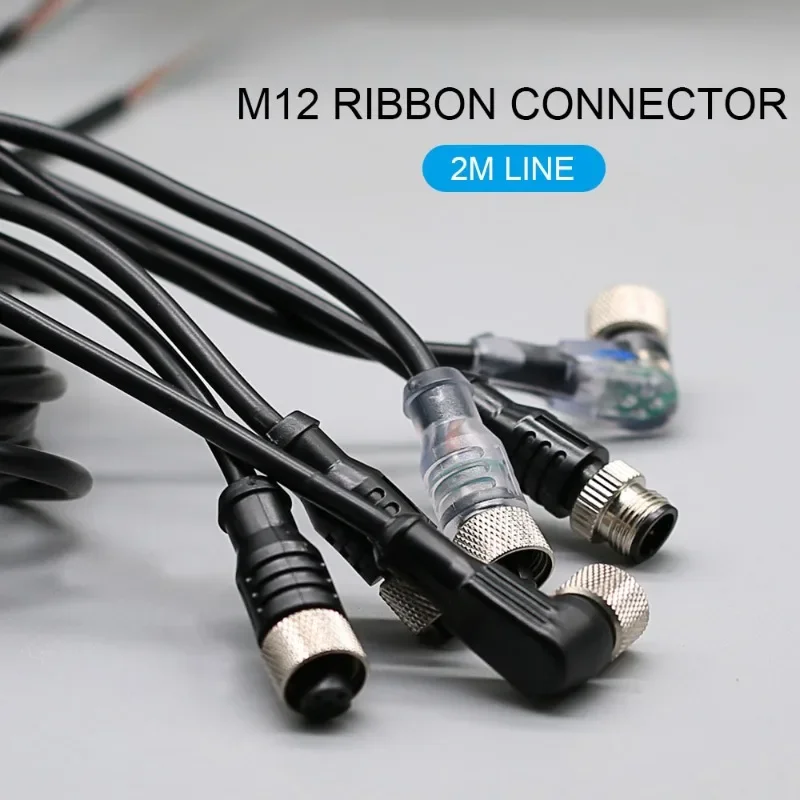 2m Line M12 4 5 Pins PVC LED IP67 Sensor Cable Connector Type A Socket Plug  Waterproof Male&Female Straight Angle Flange