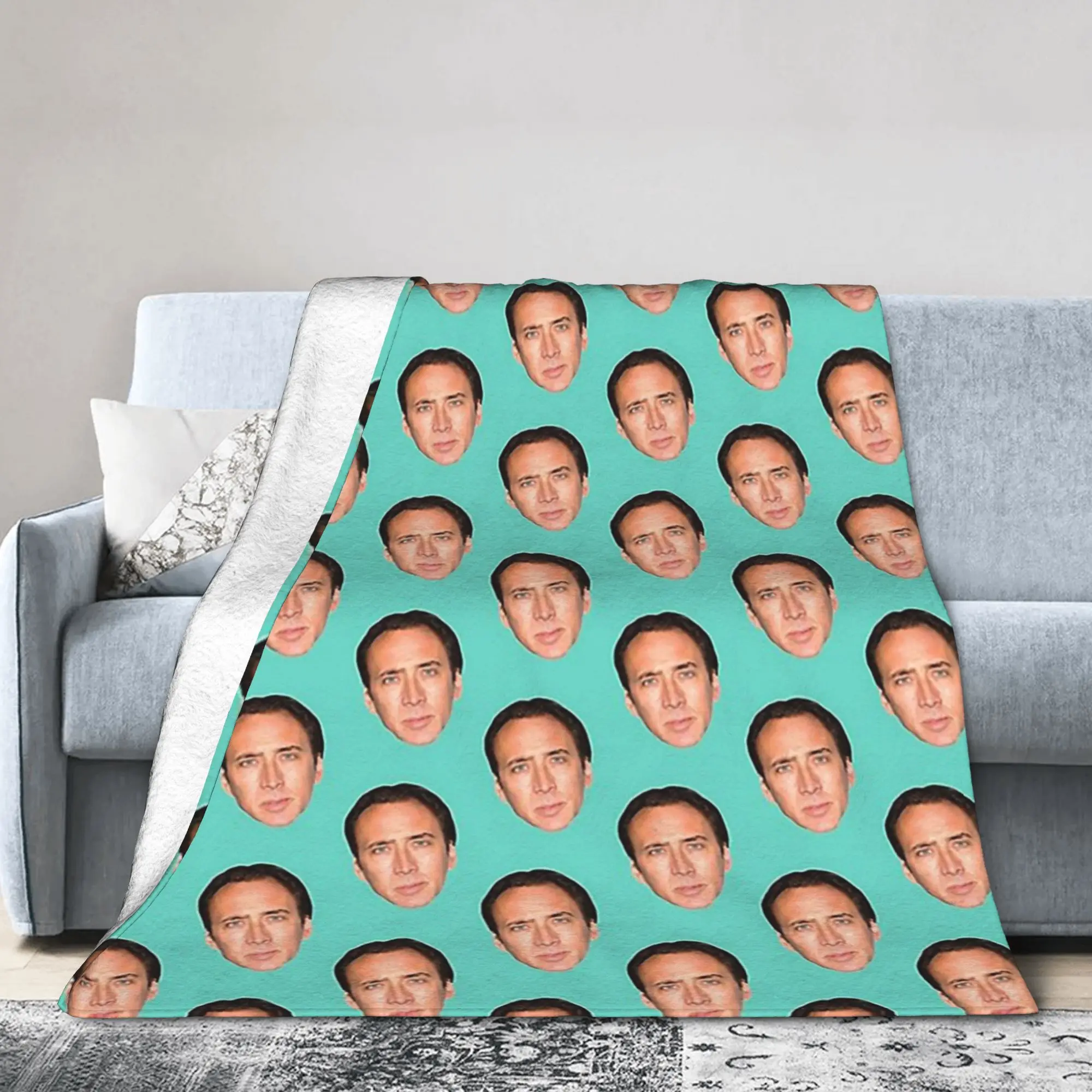 Nicolas Cage Head Actor Blankets Flannel Textile Decor  Portable Warm Throw Blankets for Home Outdoor Quilt