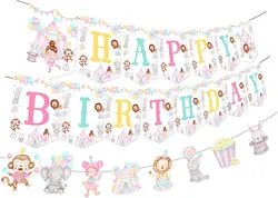 Pink Circus Happy Birthday Banner for Girls, Pastel Garland, Carnival, Party Supplies