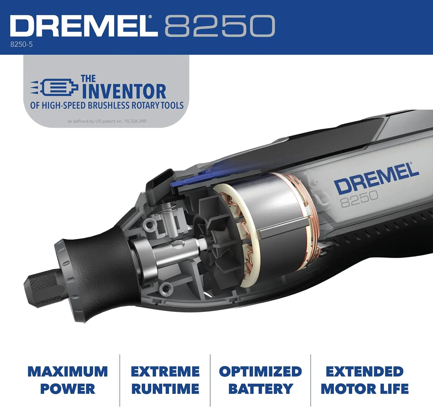 Dremel 8250-5 12 V Lithium-Ionen-Akku-Drehwerkzeug mit variabler Geschwindigkeit und bürstenlosem Motor – 5 Drehwerkzeug-Zubehörteile, 3 Ah Akku