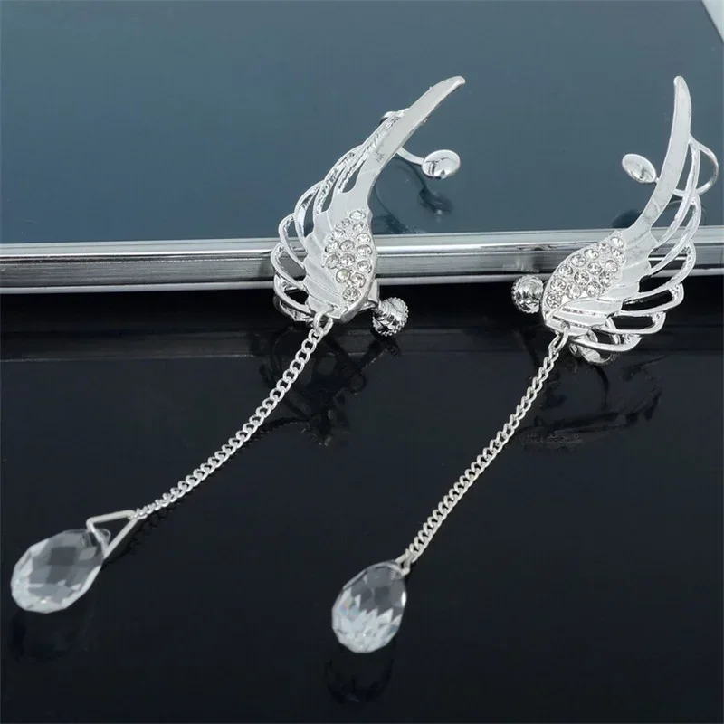 Angel Wing Crystal Dangle Earrings Long Drop Ear Studs Silver Plated Fashion Jewelry For Women