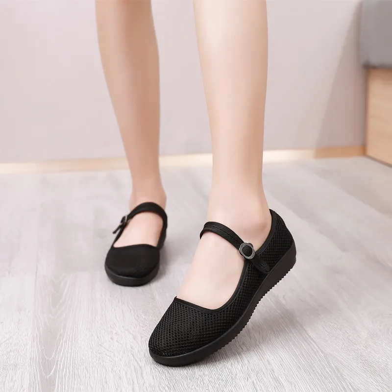 cloth shoes for women\'s shoes with summer recreational shoe soft bottom surface mother shoes net work flat shoes