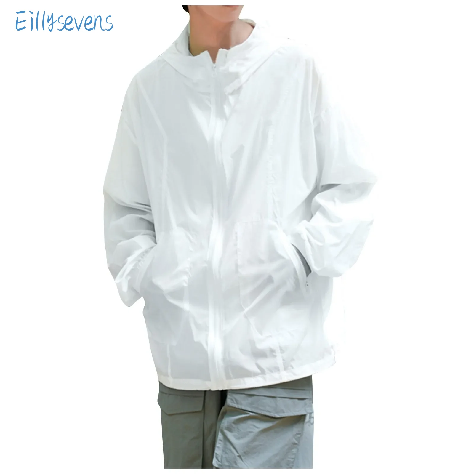 

Men Sun Protection Jackets Summer Thin Loose Large Size Zipper Design Sun Clothing Outdoor Fishing Camping Hooded Jackets