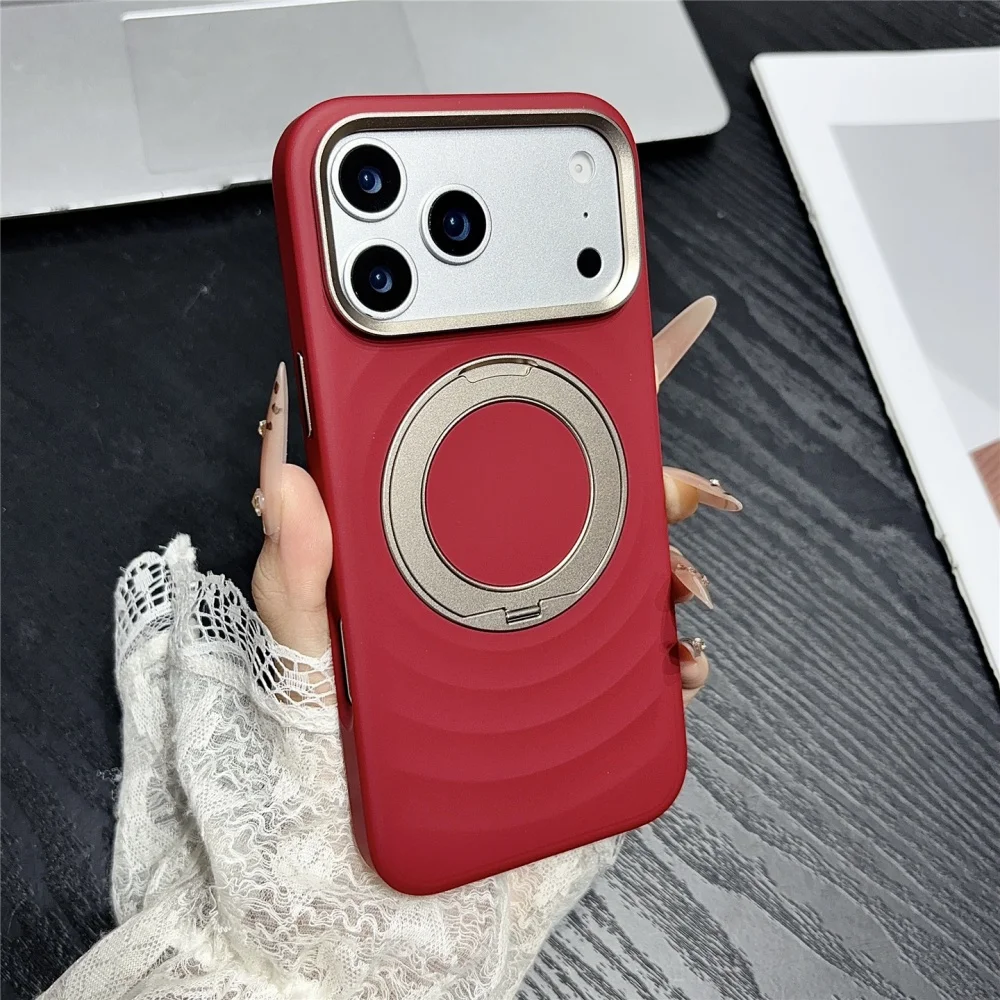 Luxury Water Ripples 360 Rotating Bracket for Magsafe For iPhone 18 Pro Max 18pro 17 Pro Frosted Hard Shockproof PC Holder Cover