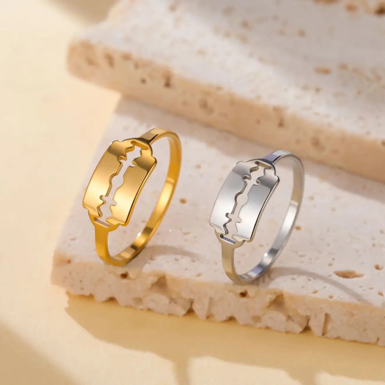 Hollow Blade For Women Men Stainless Steel Gold Color Widelife Ring Fashion Street Delicate Party Jewelry Wholesale