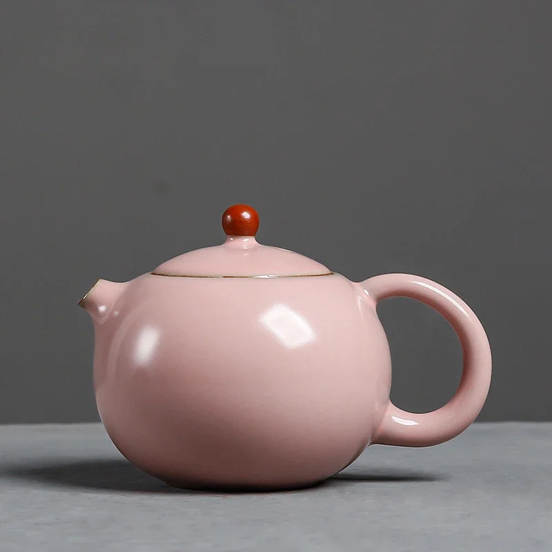 

190ml Boutique Powder Glazed Ceramic Teapot Handamde Ru Kiln Porcelain Xishi Pot Sakura Pink Kettle Kung Fu Teaset Craft Gifts