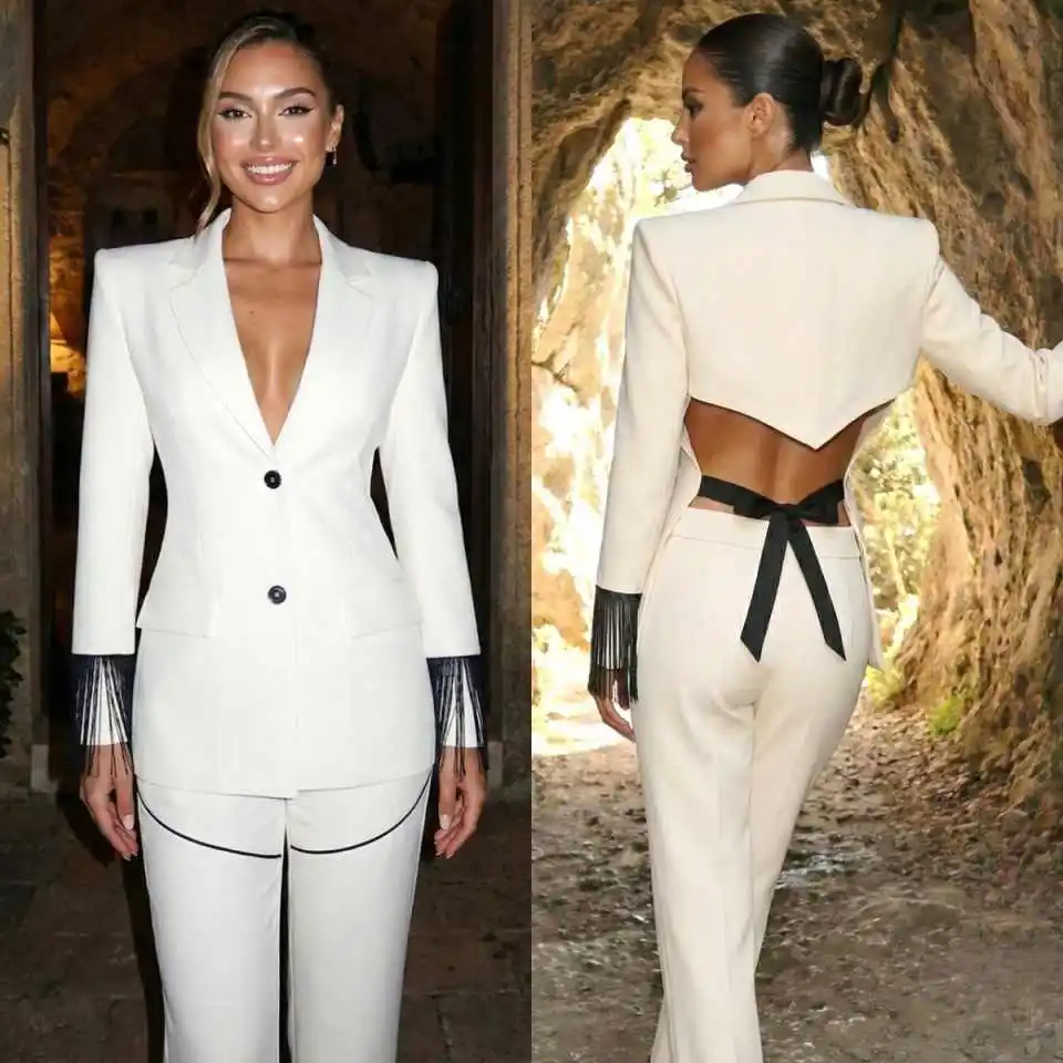 

2 Pieces Sexy Hollow Back Women Pants Suits Fashion Show Customized Formal Lady Wear Guest Party Blazer Graduation Ceremony