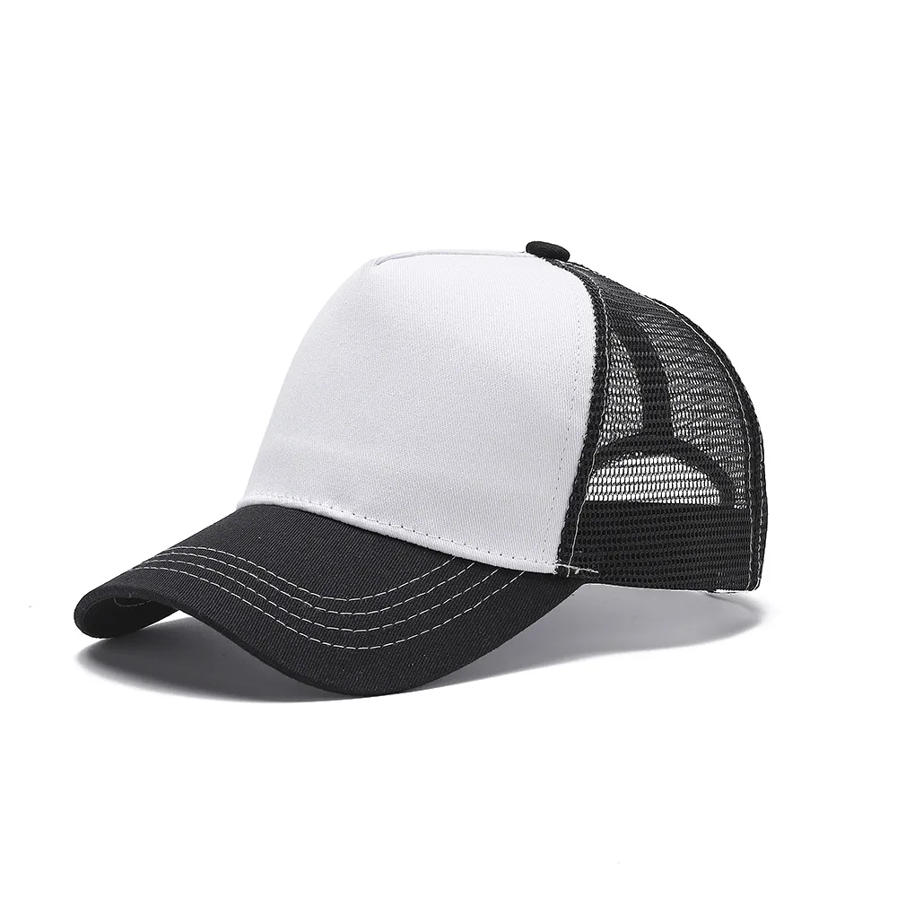 Custom Logo Basic Solid Color Mesh Breathable Baseball Cap Summer Sunshade Mesh Cap 5 Panels Truck Cap Driver Cap Wholesale