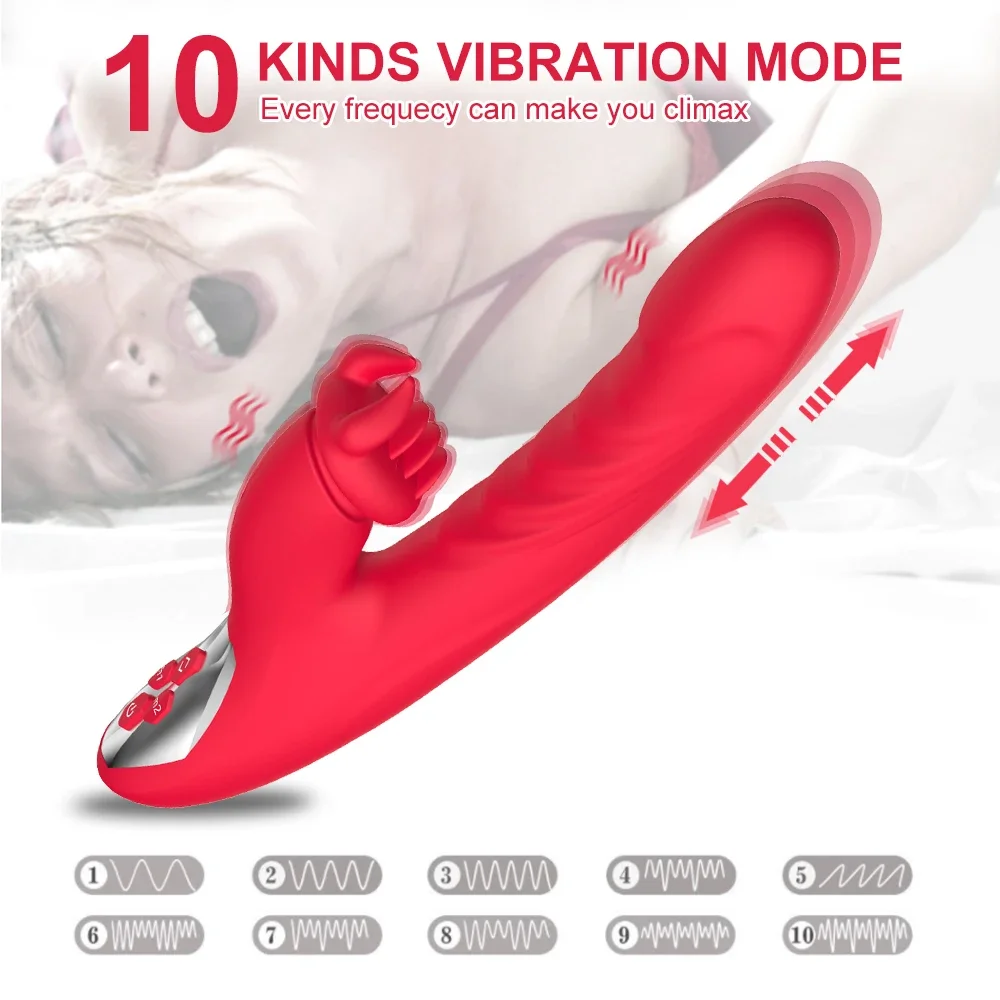 Powerful Telescopic Rabbit Vibrator for Women G Spot Clitoris Stimulator Vagina Nipple Massage Dildo Silent Adults Sex Toy