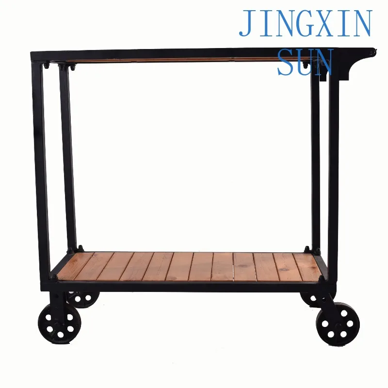 American industrial style restaurant hotel wrought iron rack hand push mobile dining cart, dining side storage rack